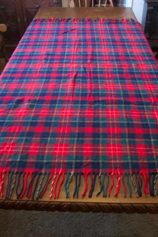 Vintage Pendleton Wool Red,  Green,  And Blue Plaid Throw Blanket W/fringe 78 X 52