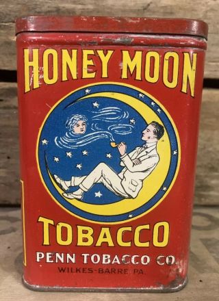 Rare Antique Vtg 20s Honey Moon Advertising Smoking Tobacco Pocket Tin Penn Co