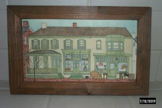 Oxford Antiques Folk Art Painting On Board By Arlene Fisher Dated 1980