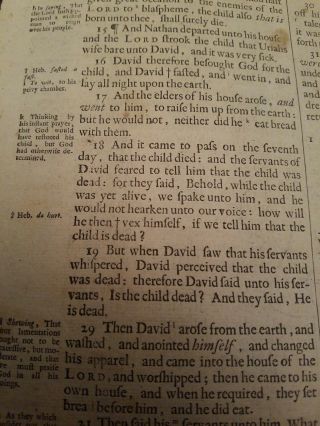 Antique 1640 Geneva Folio Bible leaf 2nd Samuel solomon absalom amnon rare 3