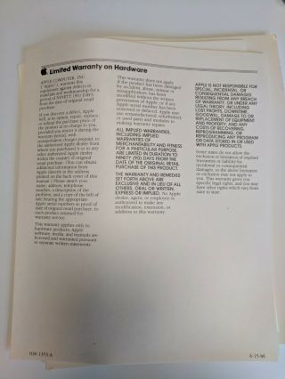 Apple Mac Macintosh SE FDHD Open Me Third Packet w.  Paperwork 3