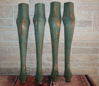 Vtg Queen Anne Style Table Legs Shabby Chic Distressed Green 20 1/2 Inches Tall
