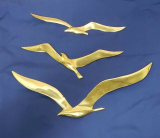 Vintage Brass Seagulls Wall Hangings Set Of 3