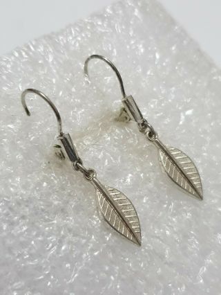 Fine Vintage Silver Leaf Drop Earring Marked Solid Silver