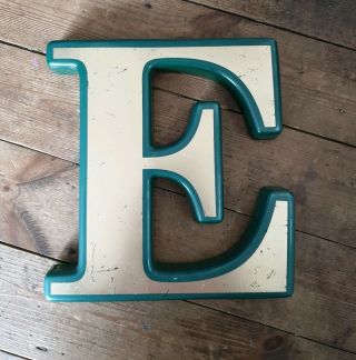Vintage Shop Letter E.  Shop Signage Green & Gold Letter " E "