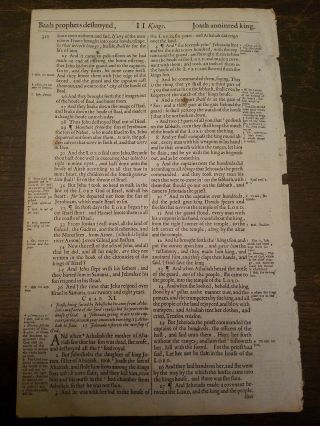 Antique 1640 Geneva Folio Bible Leaf/page 2nd Kings Baal,  Joash,  Ahab,  Ahaziah