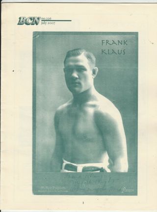 Boxing Collectors News Frank Klaus Boxing Hofer Cover Issue 226 July 2007