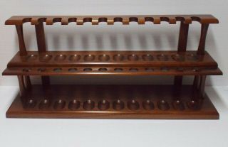 Vintage Decatur Walnut Wood Pipe Stand Wall Rack Holder 2 Tier 24 Pipes Smoking