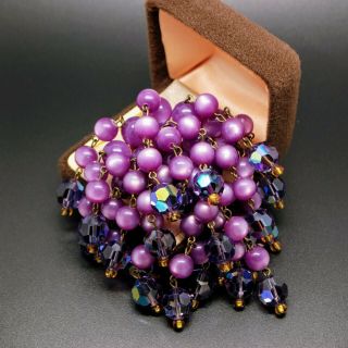 Vintage Jewellery Gorgeous Purple Aurora Borealis Glass Bead Waterfall Brooch