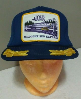 Vintage Train Railroad Hat Tour Alaska Midnight Sun Express Snapback