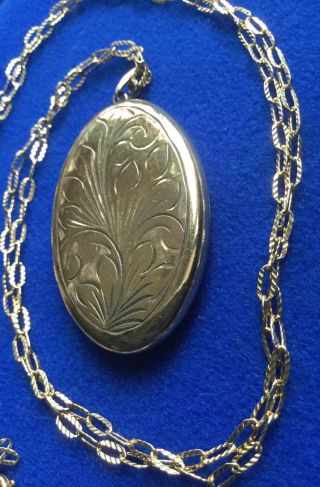 Vintage 925 Silver Gilt Double Photo Oval Engraved Locket Necklace 15 Gm - Wed