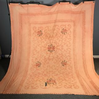 Vintage Light Orange Floral Chenille Bedspread Full/double // Flaws Cutter