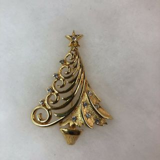 Vintage Brooch Pin Signed Jj Christmas Tree Clear Rhinestone J.  J.  Jewelry Swirl