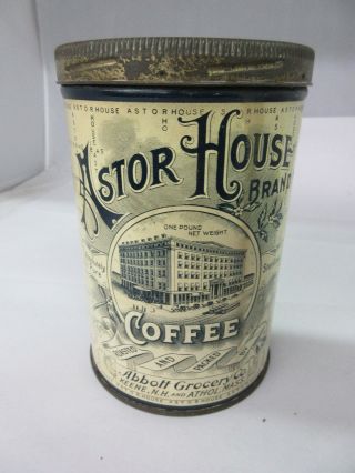 Vintage Coffee Tin Advertising Graphics Collectible Astor House Brand 92 - Z