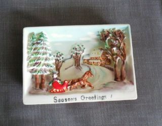 Rare Vintage Ucagco 3d Christmas Scene Ceramic Wall Plaque Japan Sleigh Horse