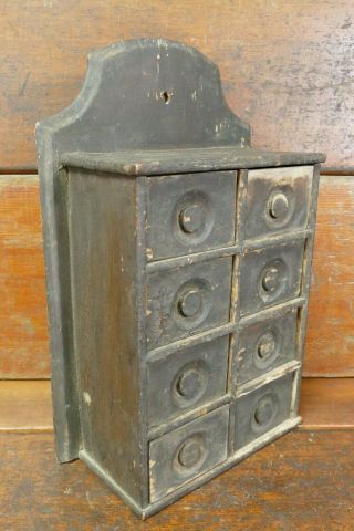 Antique 8 Drawer Apothecary/spice Cabinet Box Cupboard - Old Black Paint - Aafa