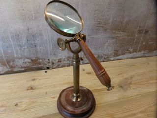 Vintage Magnifying Glass With Handle On Stand.
