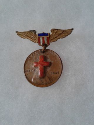 Vintage Wwii Us Army Air Corps Pilot Wings Wheat Penny Lapel Pin Home Front 1942