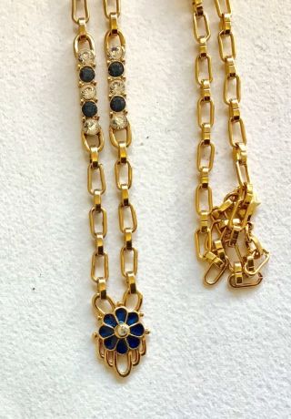 Camrose & Kross Jbk Vintage Necklace Sapphire Blue & Ice Rhinestone Gold Links