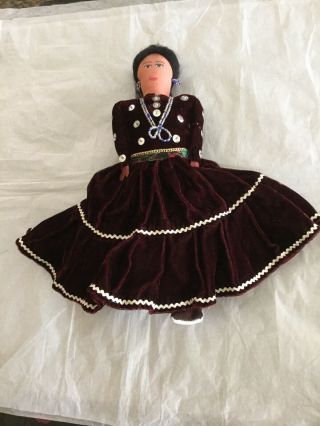 Handmade 13” Native American Indian Folk Art Cloth Doll With Beads