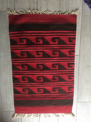 Vintage Zapotec Indian Rug Geometric Design Red/black