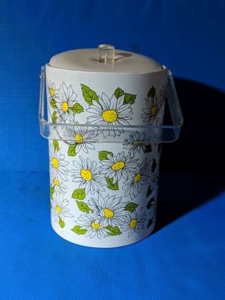 Vintage Stotter Mid Century Large Ice Bucket Lucite Handle Daisy Flowers