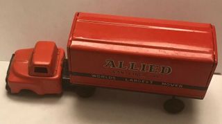 Vintage Haji Tin Friction Toy Allied Van Lines Moving Truck Advertising Japan 6”