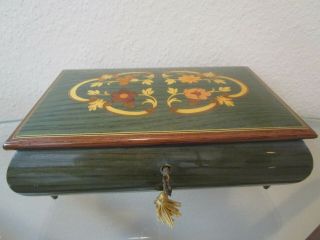 Vintage Reuge Inlaid Lacquer Wood Music Jewelry Box W Key Switzerland Minuet