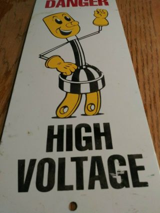 1970s Vintage Danger High Voltage Metal Sign Willie Wirehand Reddy Kilowatt Farm