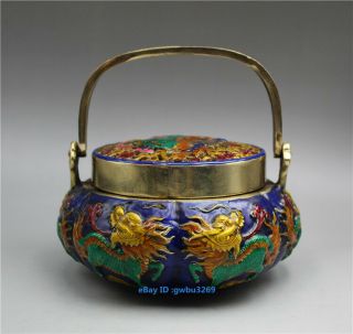 Vintage China Cloisonne Brass Handwork Kirin Dragon Incense Burner W Xuande Mark