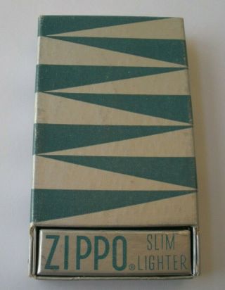 Vintage 1958 Slim Zippo Lighter Never Fired W/ Box Formfit Sales Champs