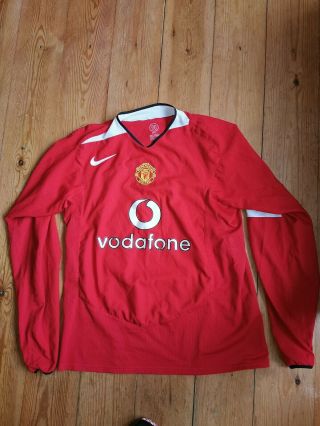 Vintage Nike Manchester United Vodafone Red Long Sleeve Football Shirt L 2004/06
