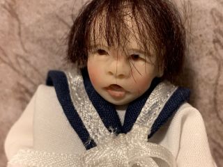 Miniature Dollhouse Artisan Rare Sculpted Boy Doll Human Hair Glass Eyes Bjd