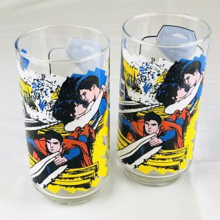 Vintage 1978 Superman The Movie Pepsi Collectors Glass Dc Comics Set Of 2