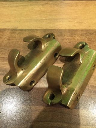 Pair Vintage Bronze Ships Boat Lipped Fairleads Cleats Nautical Maritime Marine