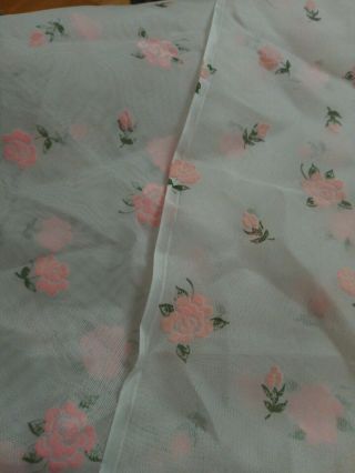 Vintage Sheer Nylon Fabric Flocked Pink Roses On White 1 Yd/44 " Wide Plus 50x40 "