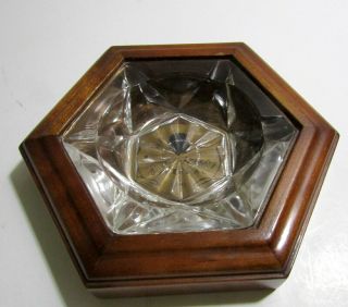 Vintage Leopold Stickley Hexagon Glass Ash Tray W/wood Base.  1960