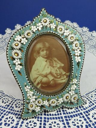 Antique C19th Victorian Micro Mosaic Photo Frame Daisy Decoration