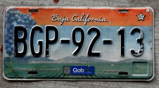 2010 Baja California Mexico License Plate - Grape Fields With Distant Mountains