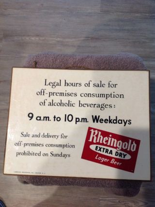 Unusual Vintage Rheingold Extra Dry Lager Beer Hanging Sign
