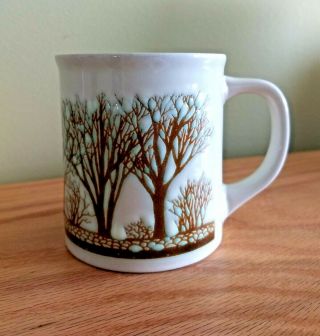 Vintage Stoneware Mug With Brown And Turquoise Trees Made In Japan