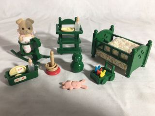 Calico Critters/sylvanian Families Vintage Nursery Crib High Chair Baby Toys