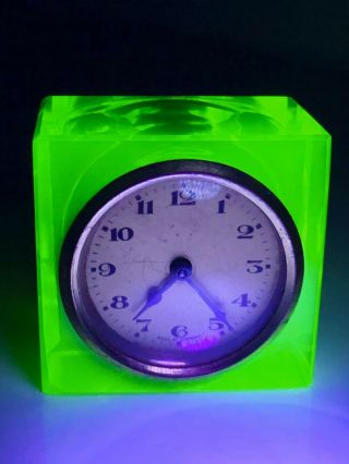 Antique German Mayer Vaseline Uranium Glass Desk Clock