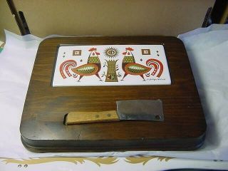 Rare Vintage Mcm Pine Wood Snack Tray/ With Georges Briard Porcelain Tile Signed
