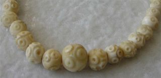 Vintage Antique Carved Bovine Bone Graduated Bead Necklace