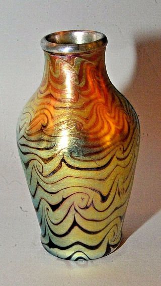 Antique Lct Tiffany Favrile Type Gold Damascene Pattern 9 " Art Glass Vase