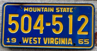 1965 Gold Lettering Incused On Blue West Virginia License Plate In Great Shape