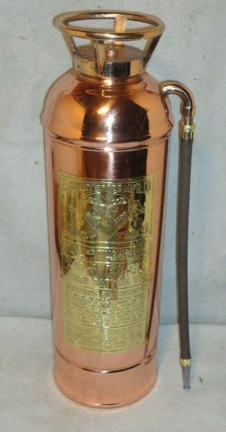 Elkhart Fire Extinguisher Vintage Antique Small Elk Copper W Brass Nameplate