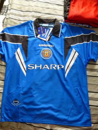 Rare Vintage Man Utd Blue Sharp Shirt 1996 - 1998 Season (size Xxlarge)