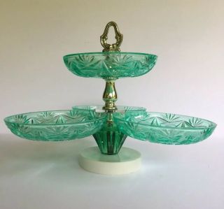 Retro / Vintage Green Plastic Tiered Serving Dish 9 " High
